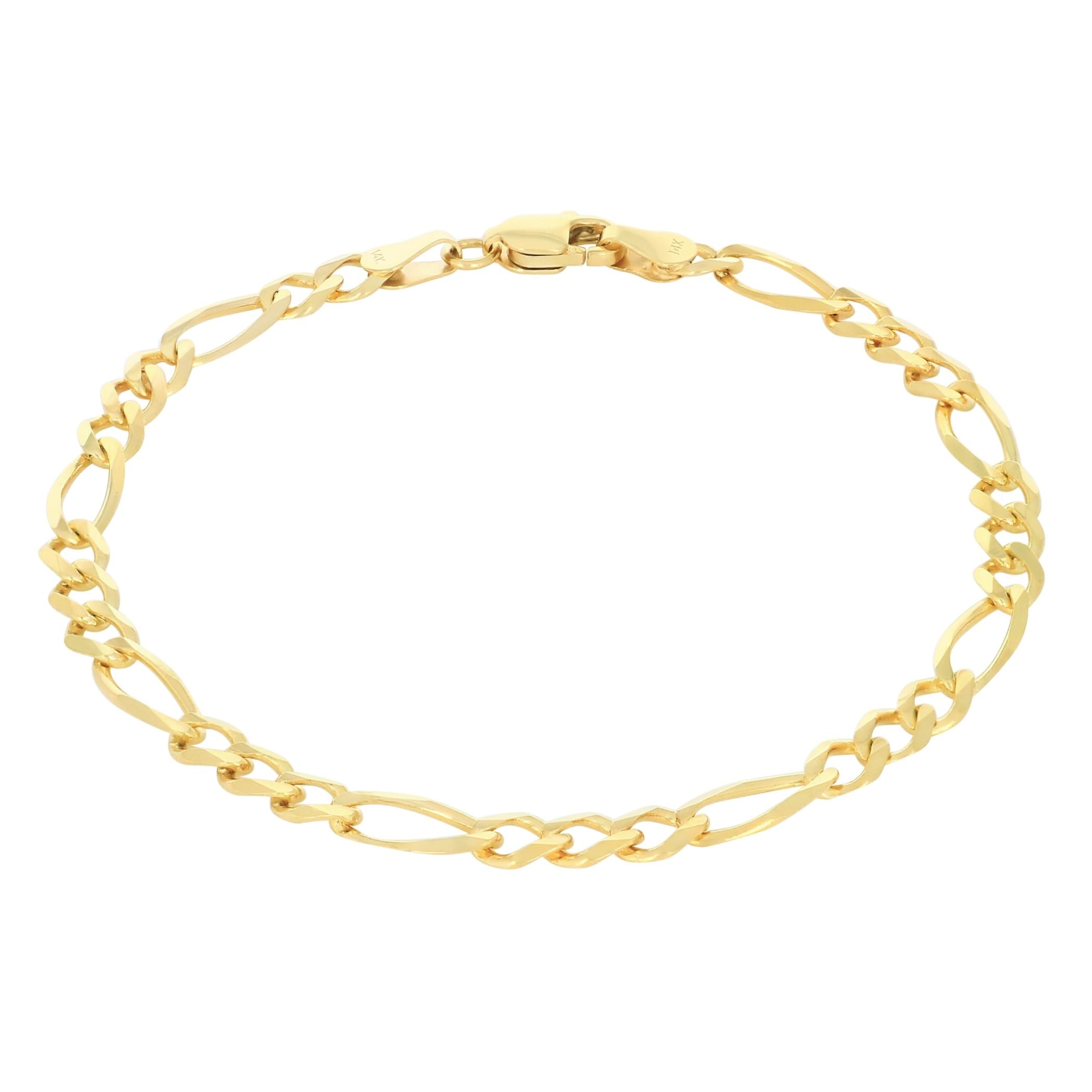 Nuragold 14k Real Yellow Gold Solid Figaro Link 4 5mm Chain Bracelet 7-9 Italian Jewelry for Men Women
