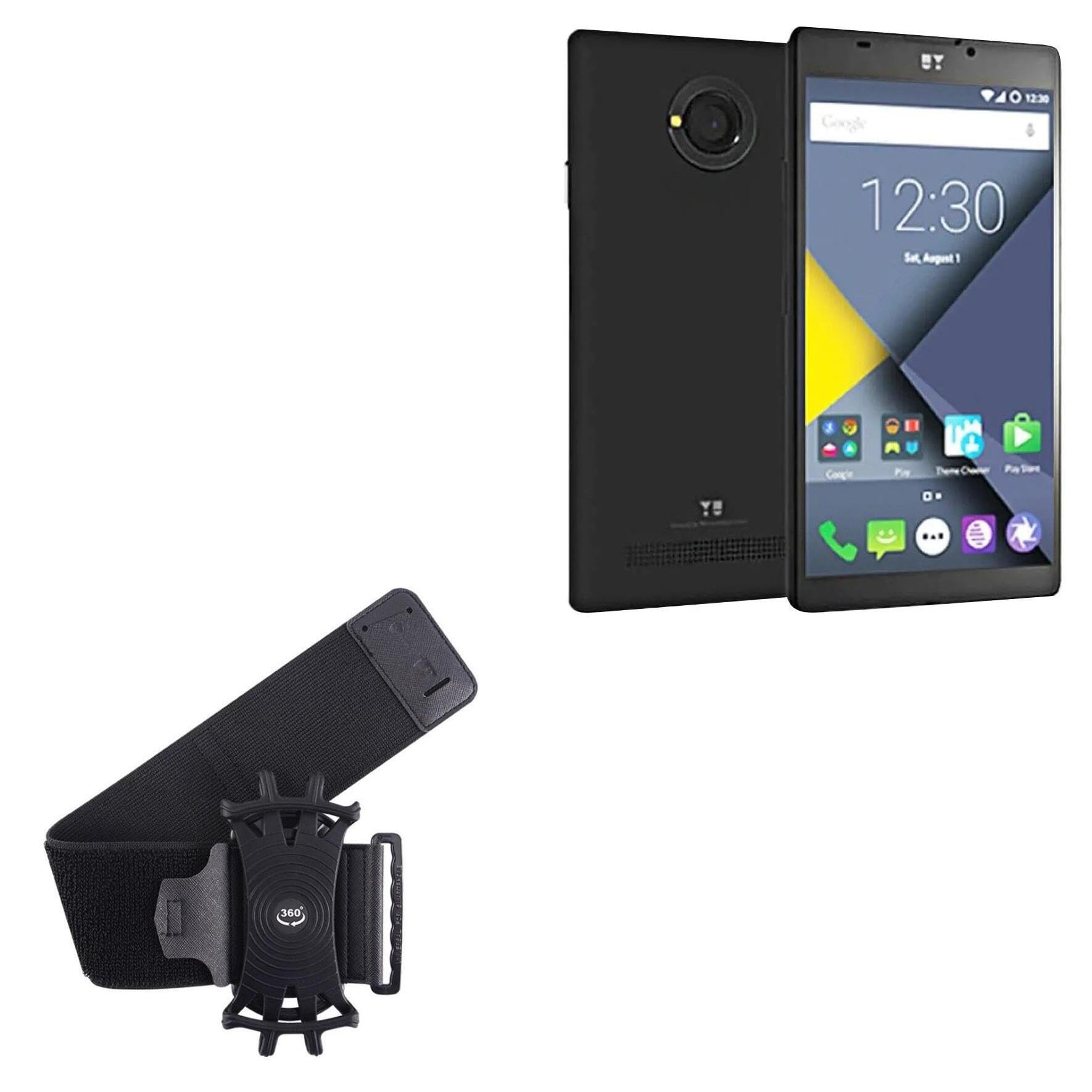 BoxWave Holster Compatible with YU nique Plus - ActiveStretch Sport Armband, Adjustable Armband for Workout and Running - Jet Black