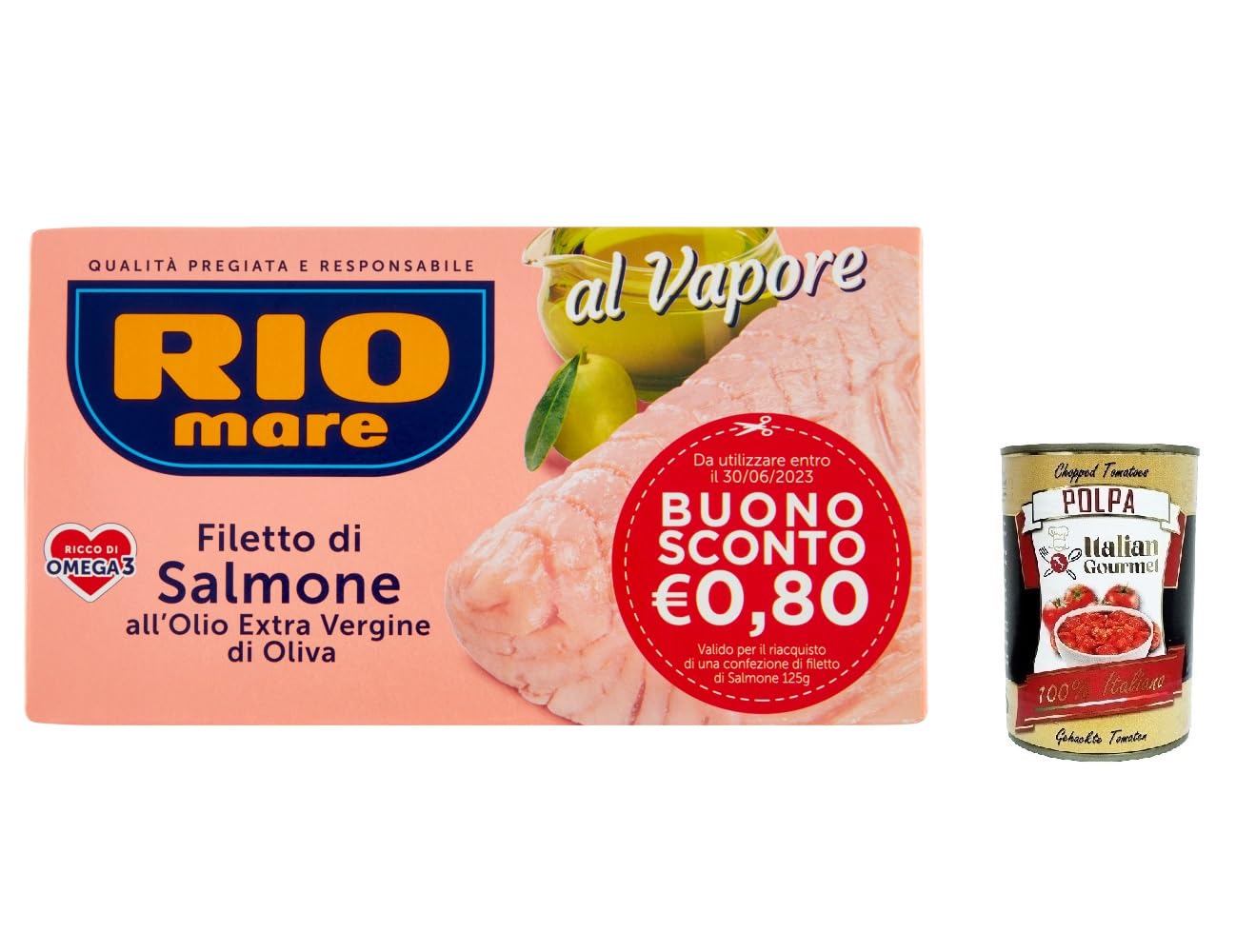 Italian Gourmet Filetti di Salmone al vapore in Olivenöl zart 12 x 125g | Ricco di Omega 3; sanft gegart, saftig und servierfertig per insalate, Gesamtnettogewicht 1,5 kg + Kostenlos Polpa 400g