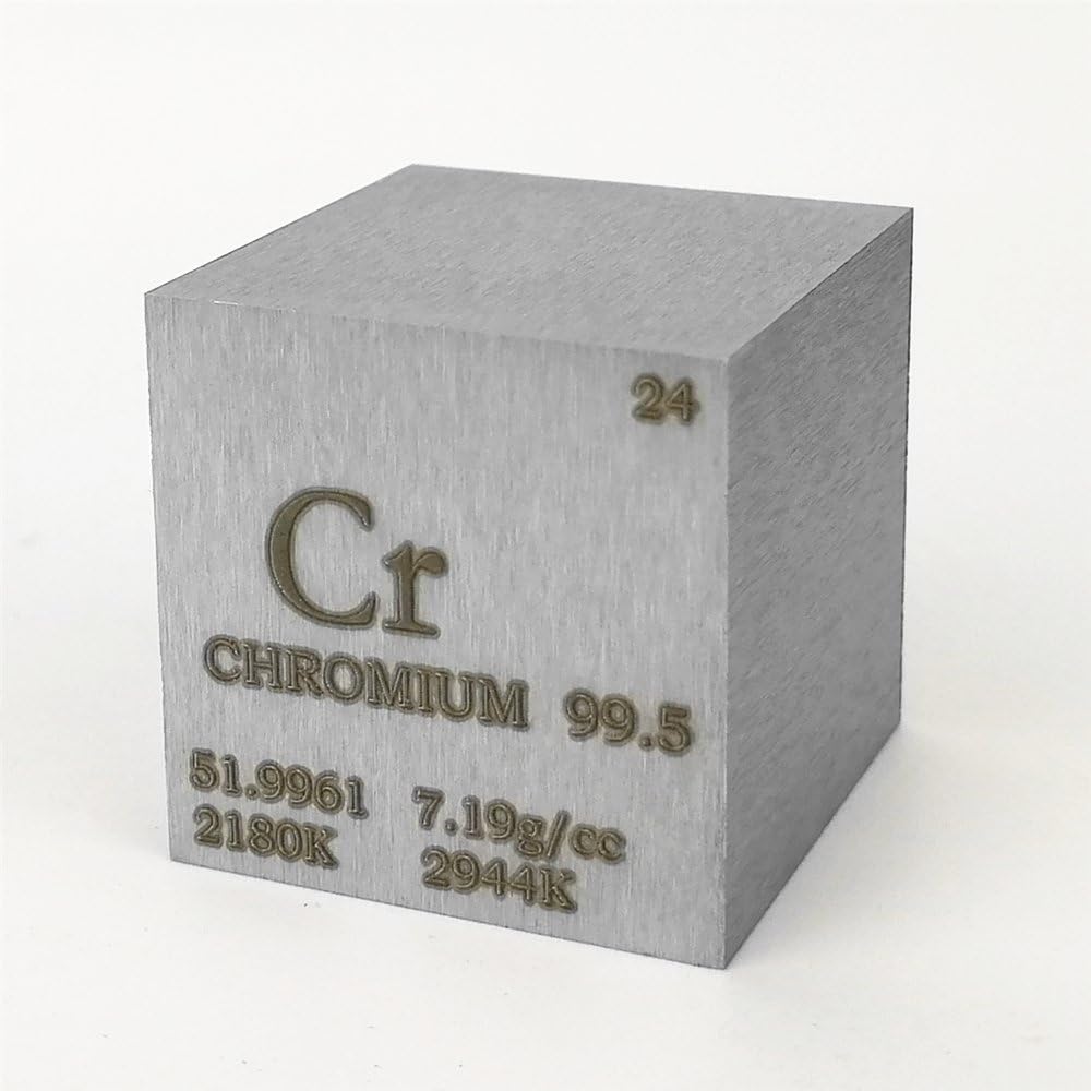 1 inch 25.4mm Chromium Metal Cube 117g 99.5% Engraved Periodic Table of Elements