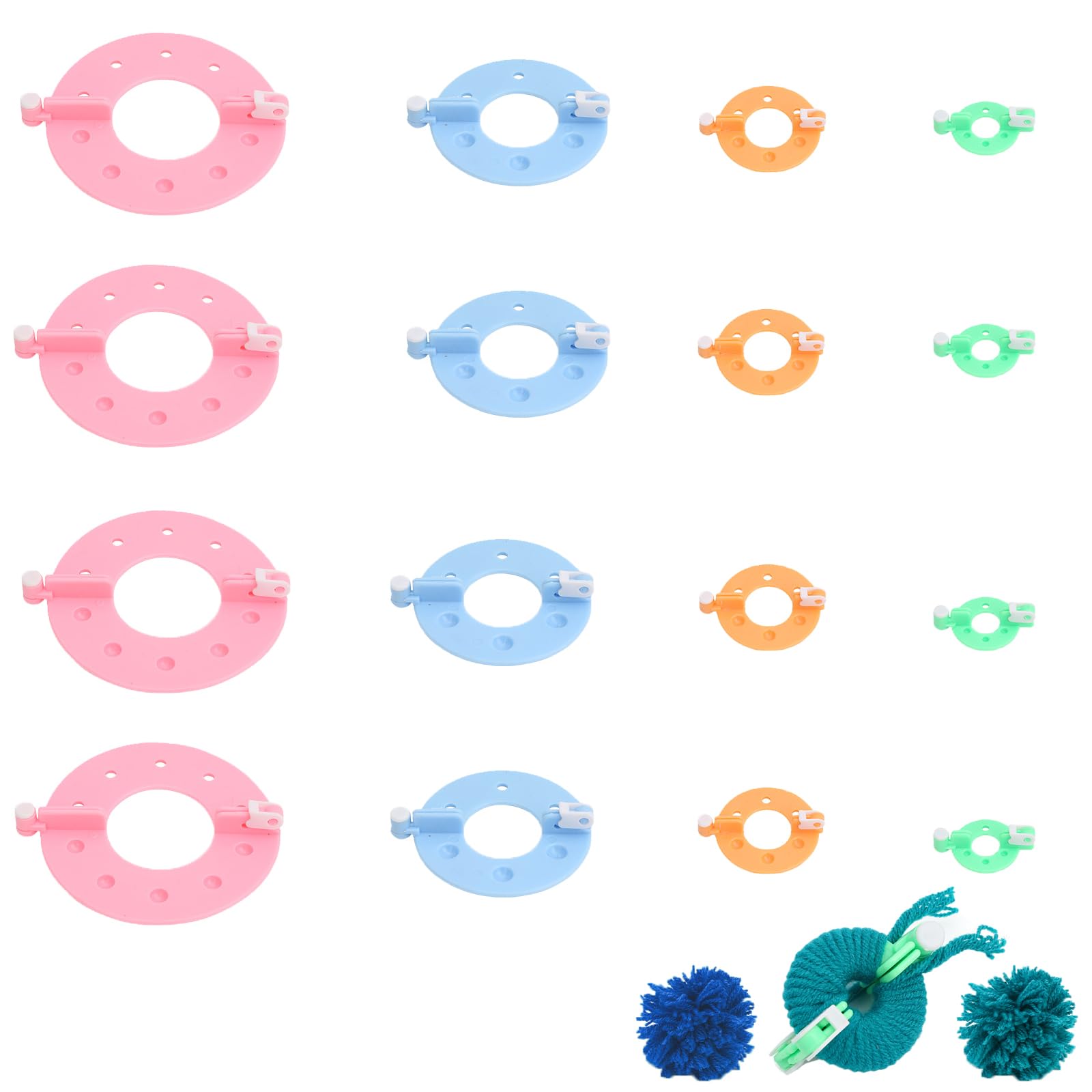 16 Pcs Pom Pom Maker, Pom Pom Maker Kit, Pompom Maker, 4 Sizes Clover Pom Pom Maker Reusable DIY Pompom Craft Fluff Ball Knitting Wool & Yarn Weaver Tool Pompon Manufacturing Tools