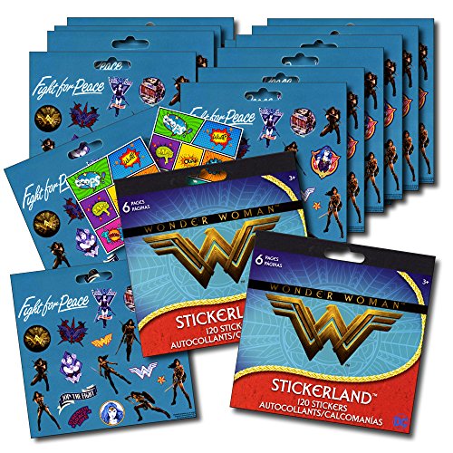 Wonder Woman Stickers Party Favors - Bundle of 12 Sheets 240+ Stickers Plus 2 Specialty Stickers!