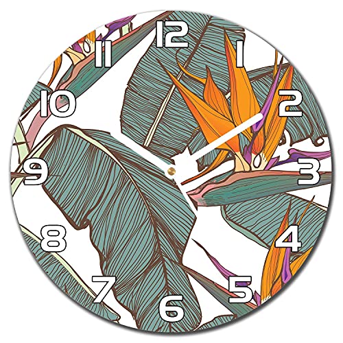 Horloge murale verre sécurité robuste motif Paradis Fleurs