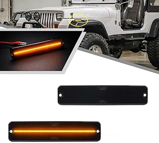 2Pcs Amber LED Side Marker Light for Jeep Wrangler YJ 1987-1995 Indicatior Turn Signal Lights Replace OEM Side Marker Lamp Smoked Lens 56001424