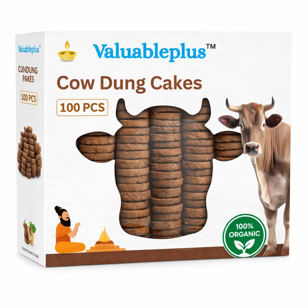 Cow Dung Cakes, 100% Organic, for Havan and Pooja Rituals, 100 Pcs (Size 7/7/2 Cm)-image-22