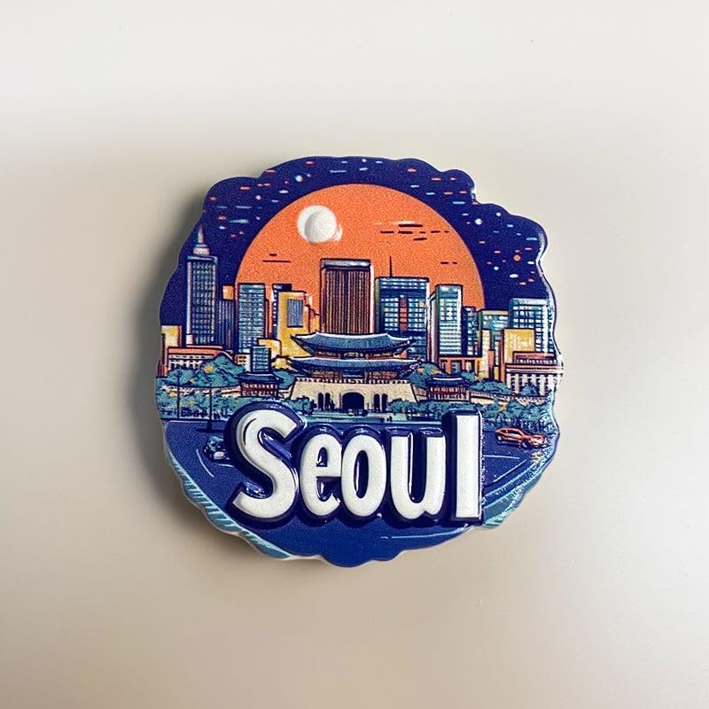 Imán decorativo de resina 3D con skyline de Seúl miniatura 1