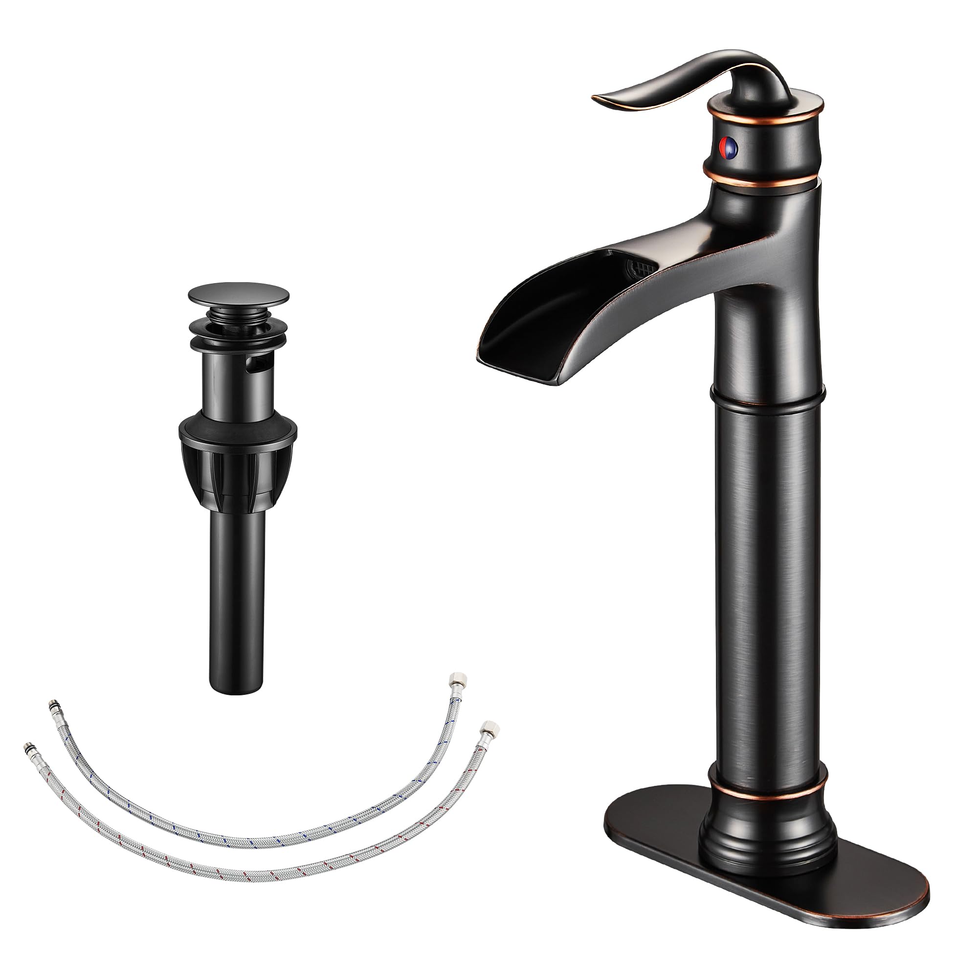 Nfusrxmbk Tall - Oil Rubbed Bronze - Single Tall Vessel Waterfall Faucet Bathroom Faucet Single Handle One Hole Oil Rubbed Bronze Finish Large Spout Lavatory Faucets Oil Rubbed Bronze