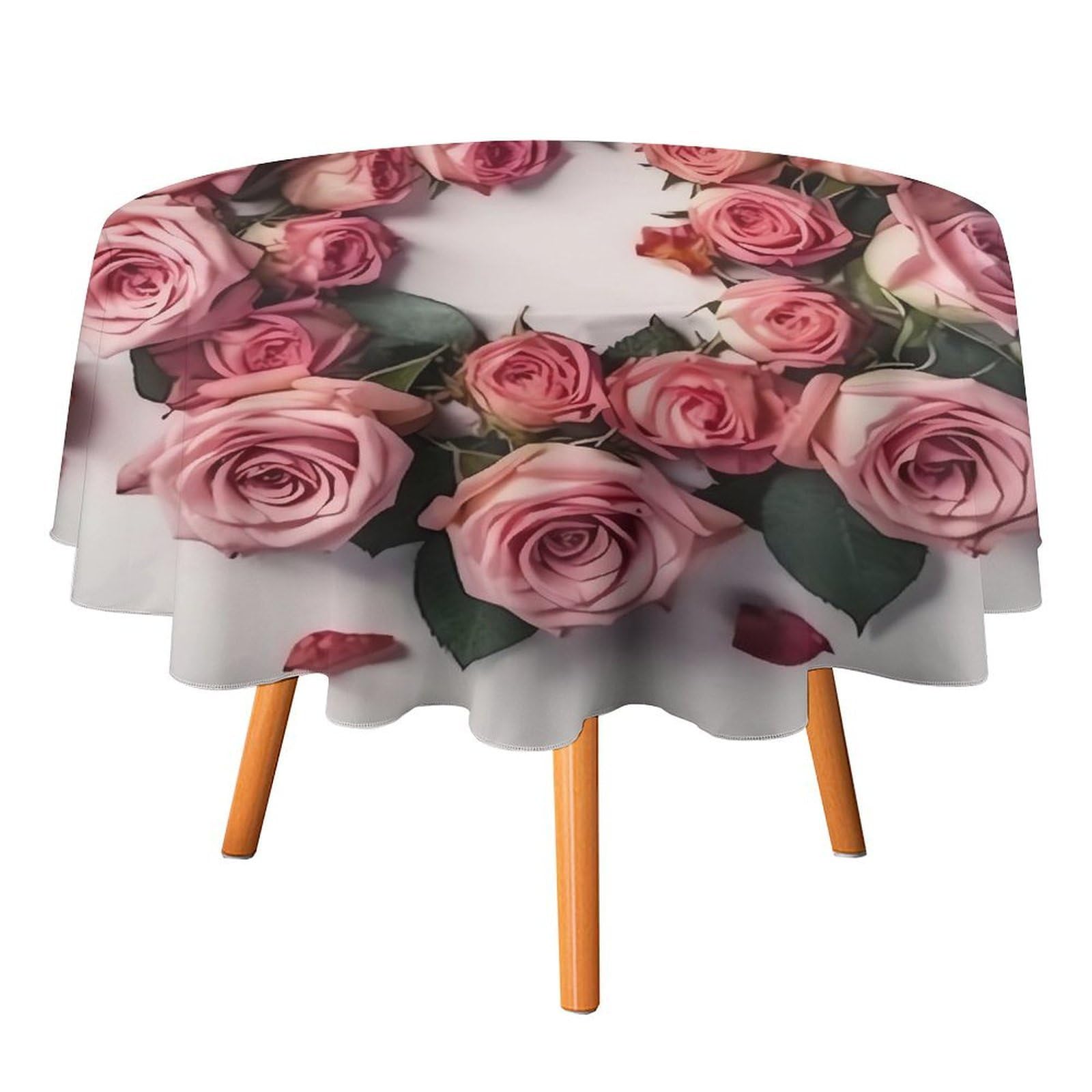 SMAZDFXX Roses in A Circle Tablecloth for Restaurant, Round Polyester Table Cover 60x60in for Party