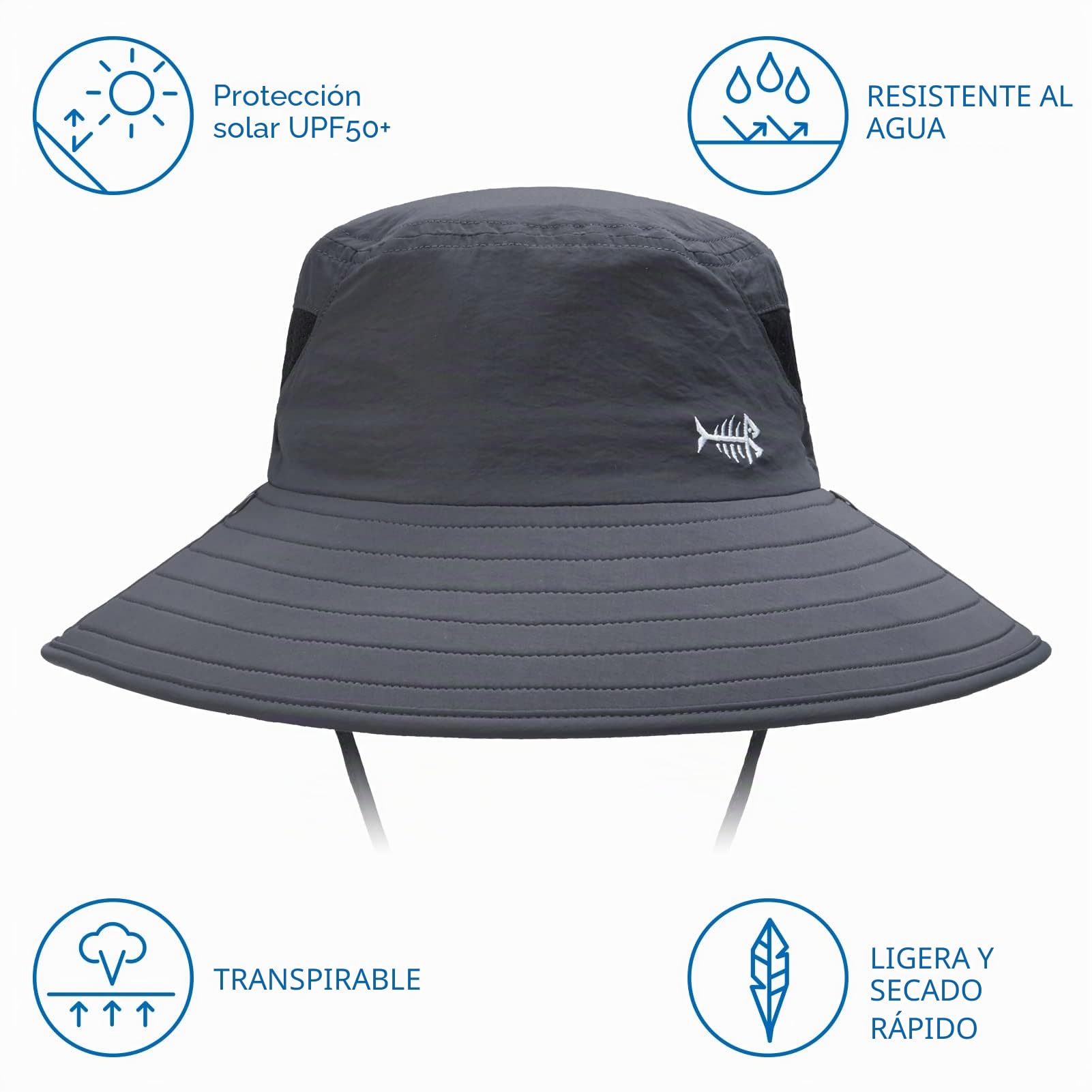 Bassdash UPF 50+ Sombrero Transpirable con Visera extraíble y Solapa para el Cuello Unisex Water Resistant Wide Brim Bucket Hat for Fishing Hiking Outdoor Men Women