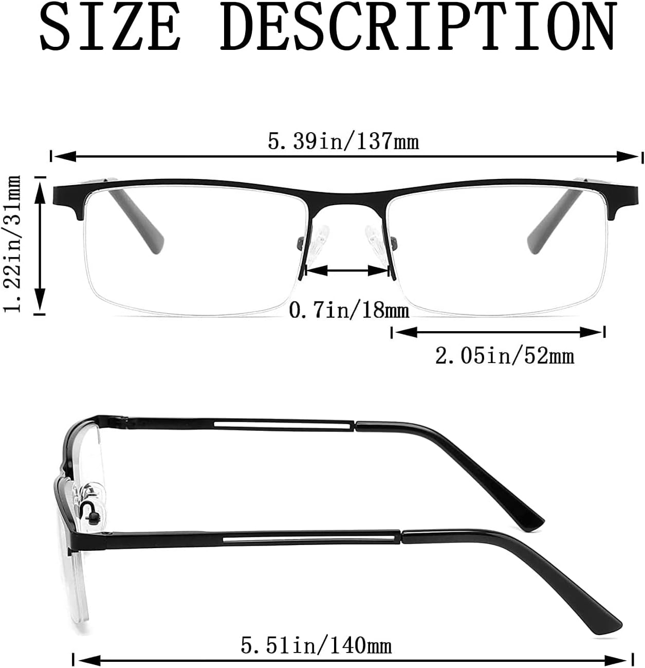 Half Frame Progressive Multifocus Reading Glasses Anti Blue Light,Semi Rimless Readers For Men - Image 3
