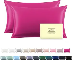 Silk Pillow Cases 2 Pack Soft Breathable and Sliky King Size Pillow Cases Set of 2,Natural Mulberry Satin Silk Pillowcase with Hidden Zipper for Hair and Skin (Hot Pink,20"X 36",2pcs)