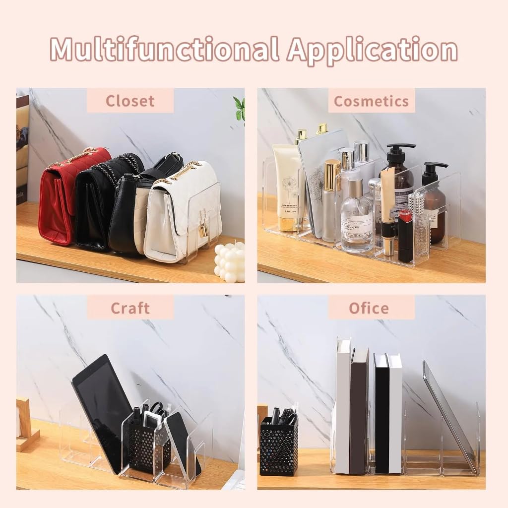 Practical Sturdy Acrylic Purse Display Stand 4 Section Organizers Accessory for Closet Shelf and Storage Holder