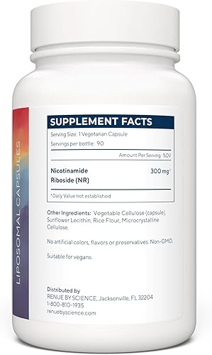 Miniatura 3 de RENUE by Science Ribosida de nicotinamida  Suplemento liposomal NAD de alta resistencia  90 cápsulas de nicotinamida - 300 mg de ribósido de