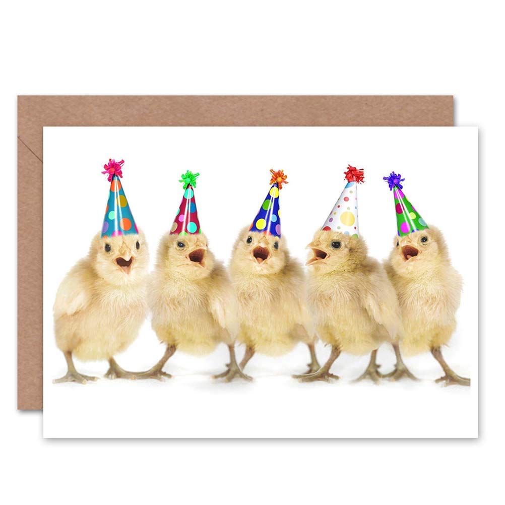 Artery8 Chicks With Party Hats Birthday Card - Greeting Card