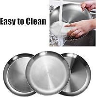 Vista 5 de Juego de platos de acero inoxidable de 10 pulgadas, platos de metal ligeros irrompibles para cena, no tóxicos, aptos para lavavajillas, sin BPA