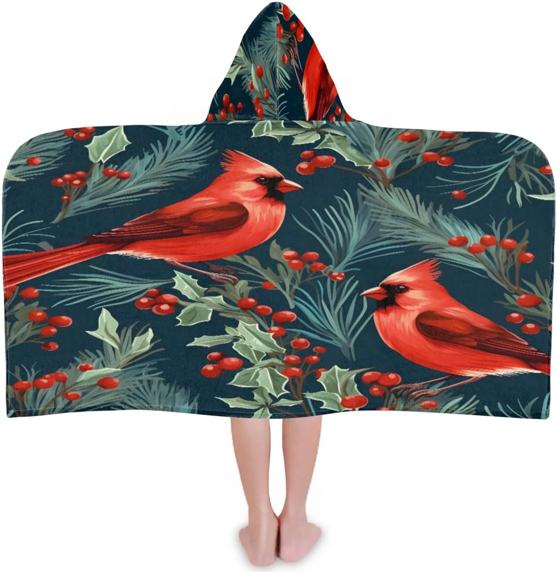 Kid Bath Towels Cardial Birds Berry Leaf Kids Towel with Hood for Girls Boys Beach Towel Pool Cover Up Soft Absorbent Toddler Hooded Bath Towel for Shower, Beach