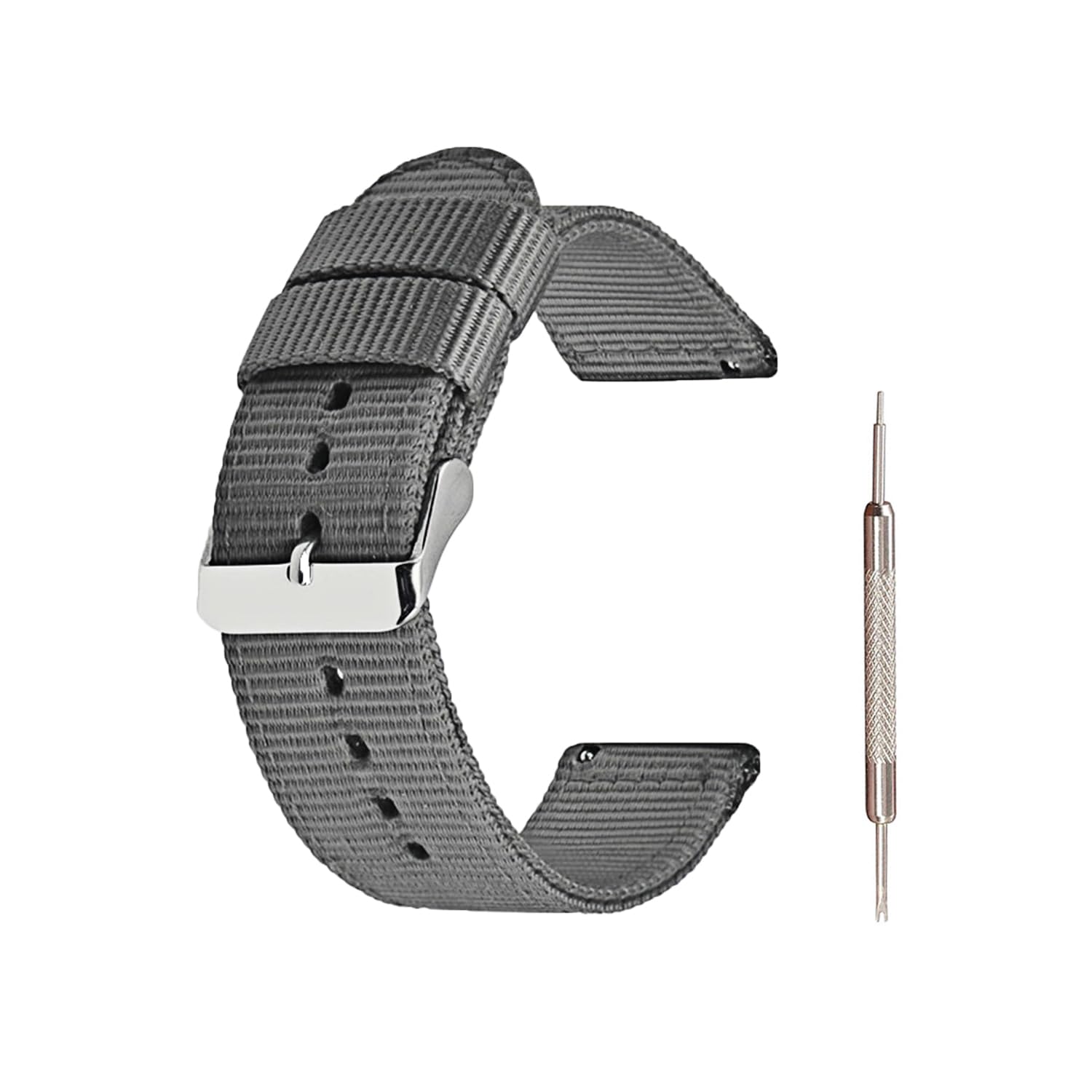 [Jumpsunfun] 2段式ナイロン時計ベルト 22mm ミリタリー時計バンド Quick Release腕時計替えベル（交換説明書 交換工具 バネ棒付） グレー