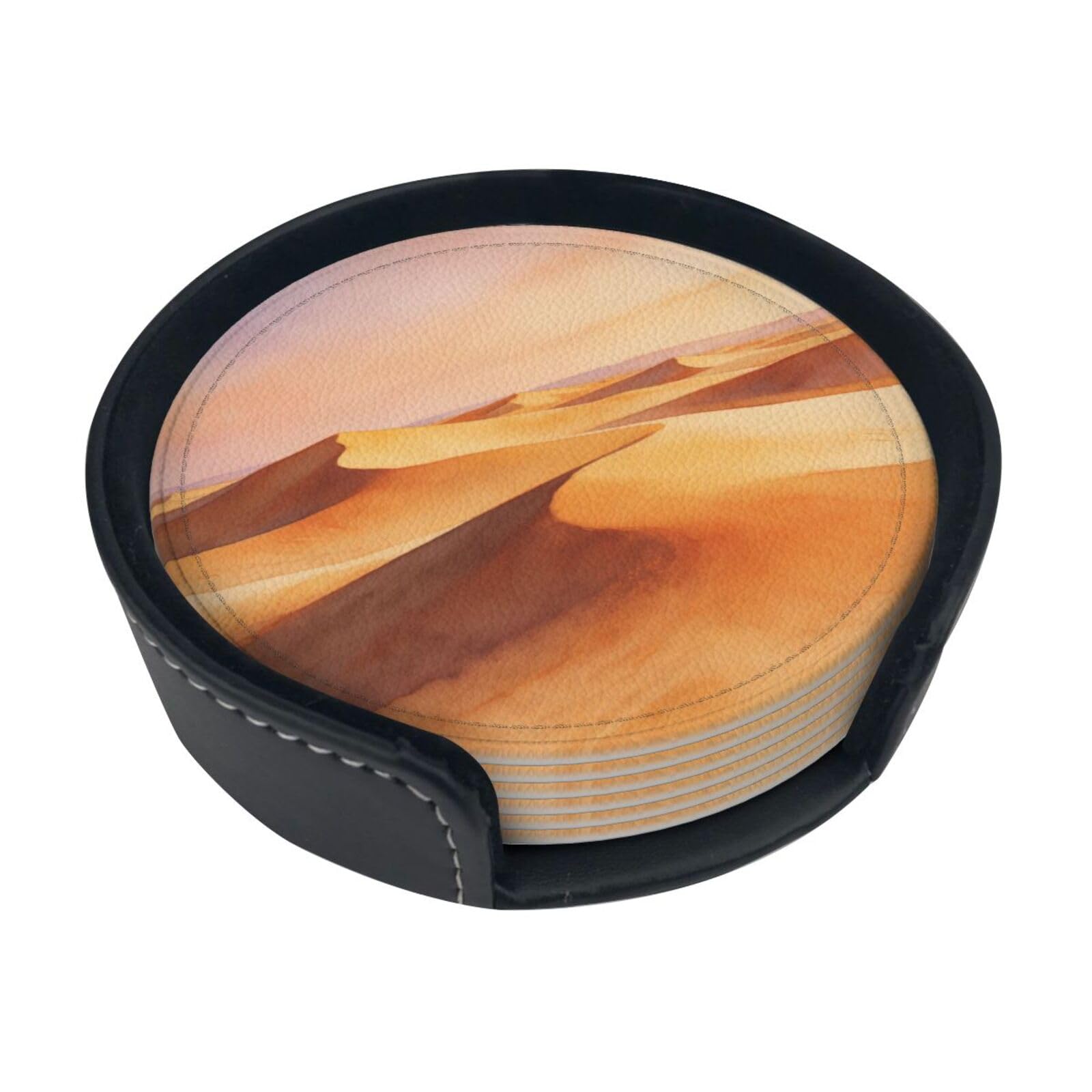 Desert Wash Leather Coasters-Set of 6 with Storage Holder