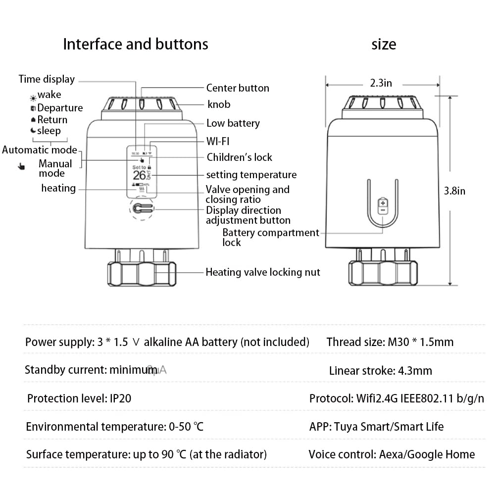Termostato intelligente del radiatore Valvola del radiatore intelligente, App valvola termostatica intelligente, regolatore di temperatura intelligente Valvola termostatica programmabile del radiatore