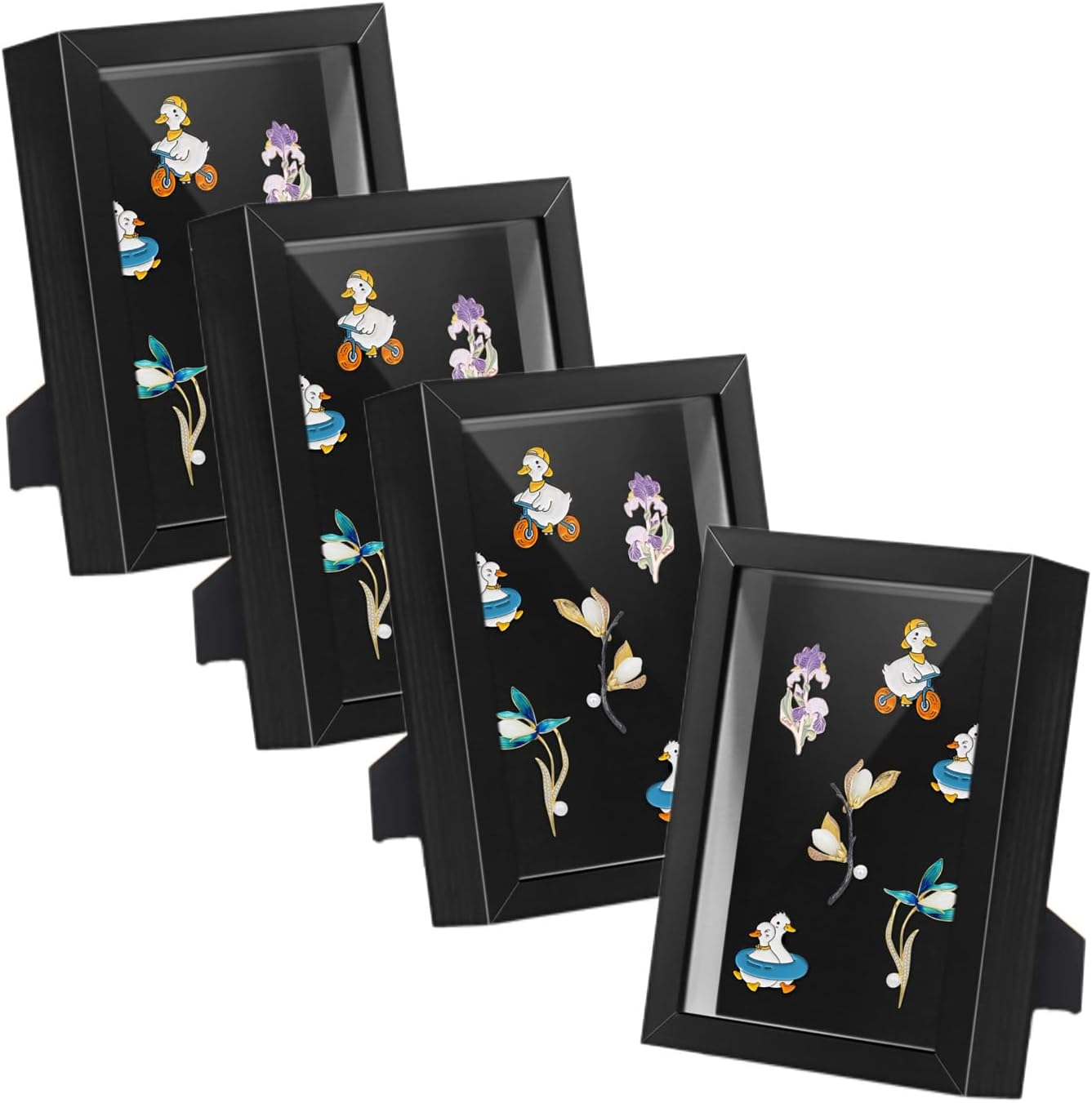 Black Lapel Pin Display Case, 6x8 Shadow Box Frame for Walls and Desktops,Shadow Box for Pins, Enamel Pin Display Frame（Black，6x8 4Pack）