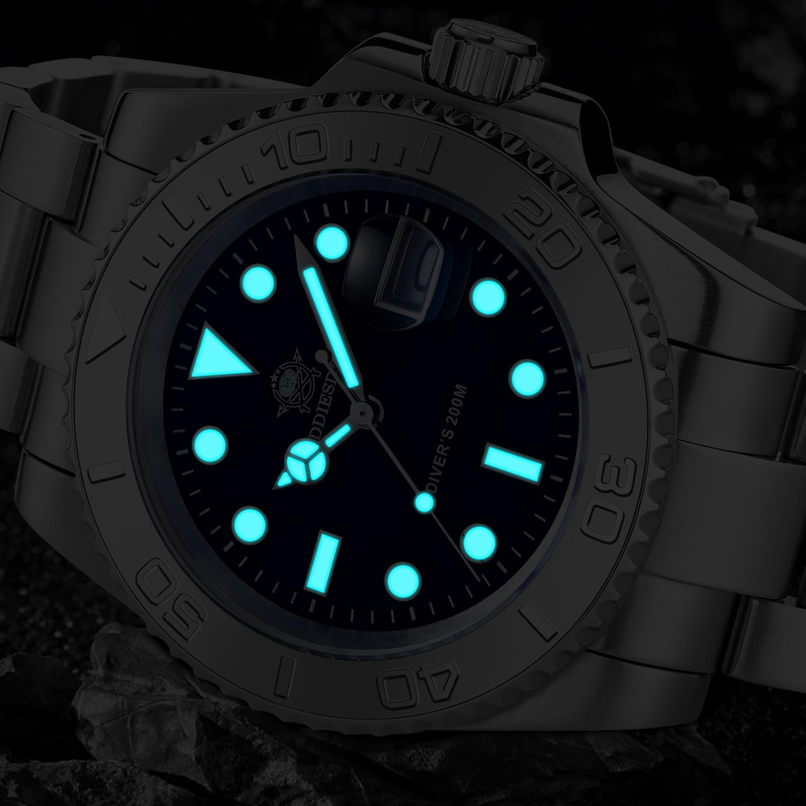 ADDIESDIVE ADDIEDIVE Orologio Quarzo Acciaio Diver Orologi Uomini 41mm Quadrante Nero Impermeabile 200M Lunetta Argentata Nero
