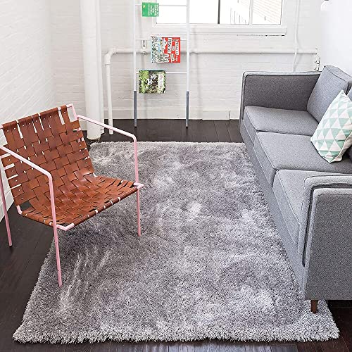 Image of F & B RUGS ; SUPERIOR QUALITY PRODUCTS Firoz and Brothers Handwoven Super Soft Indoor Modern Shag Microfibre Silky Fluffy Smooth 12x15 feet Silver Grey