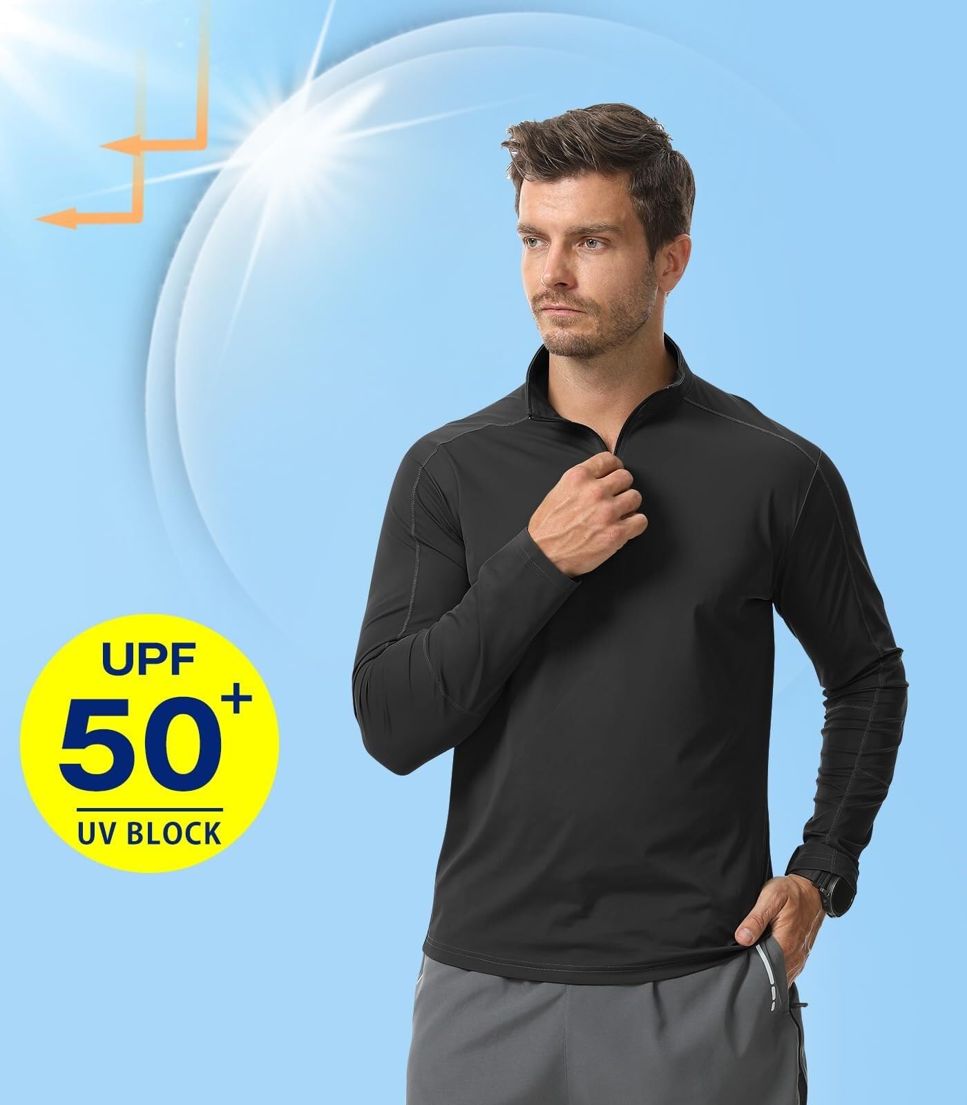 Camiseta de natación for Hombre, Camiseta de protección Solar de Manga Larga, con Cremallera, Secado rápido y Ligera.