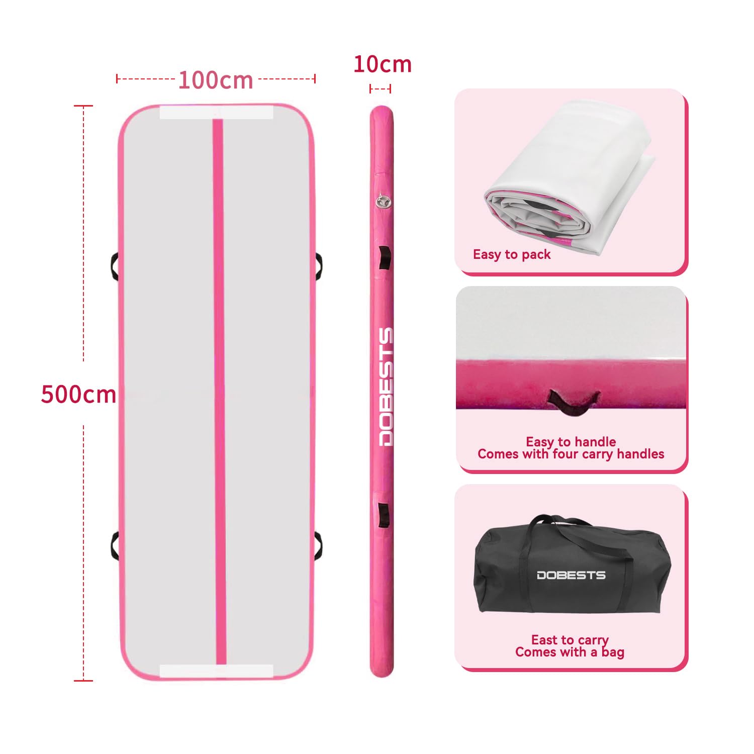Air Tracking Mat - Tappetino da ginnastica, altezza 10-20 cm, gonfiabile, misura 2/3/4/5/6/7/8 m, con pompa ad aria elettrica