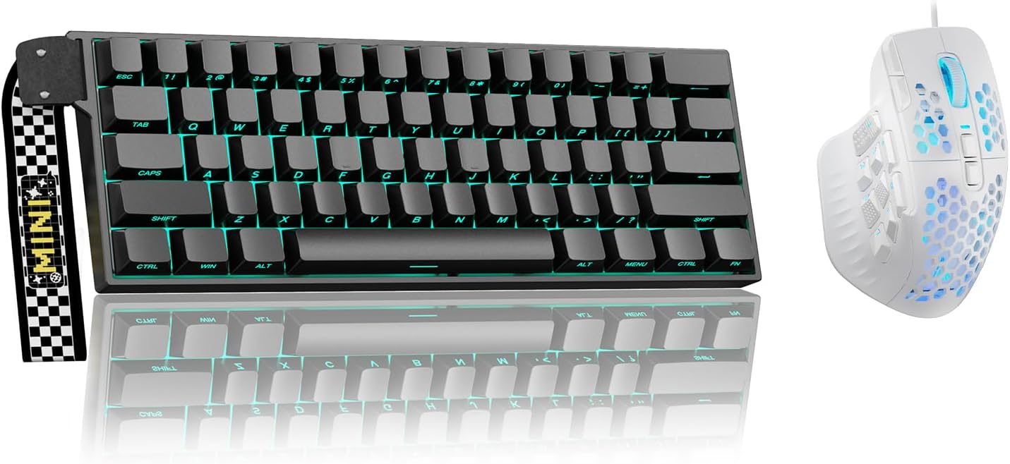 Aula MINI60 HE PRO - 60% Mechanical Gaming Keyboard Wireless, Hall Effect Magnetic Switch(Black)+SM809 MMO Gaming Mouse Wired RGB with 9 Side Buttons，24000 DPI High Precision Sensor Optical Mouse