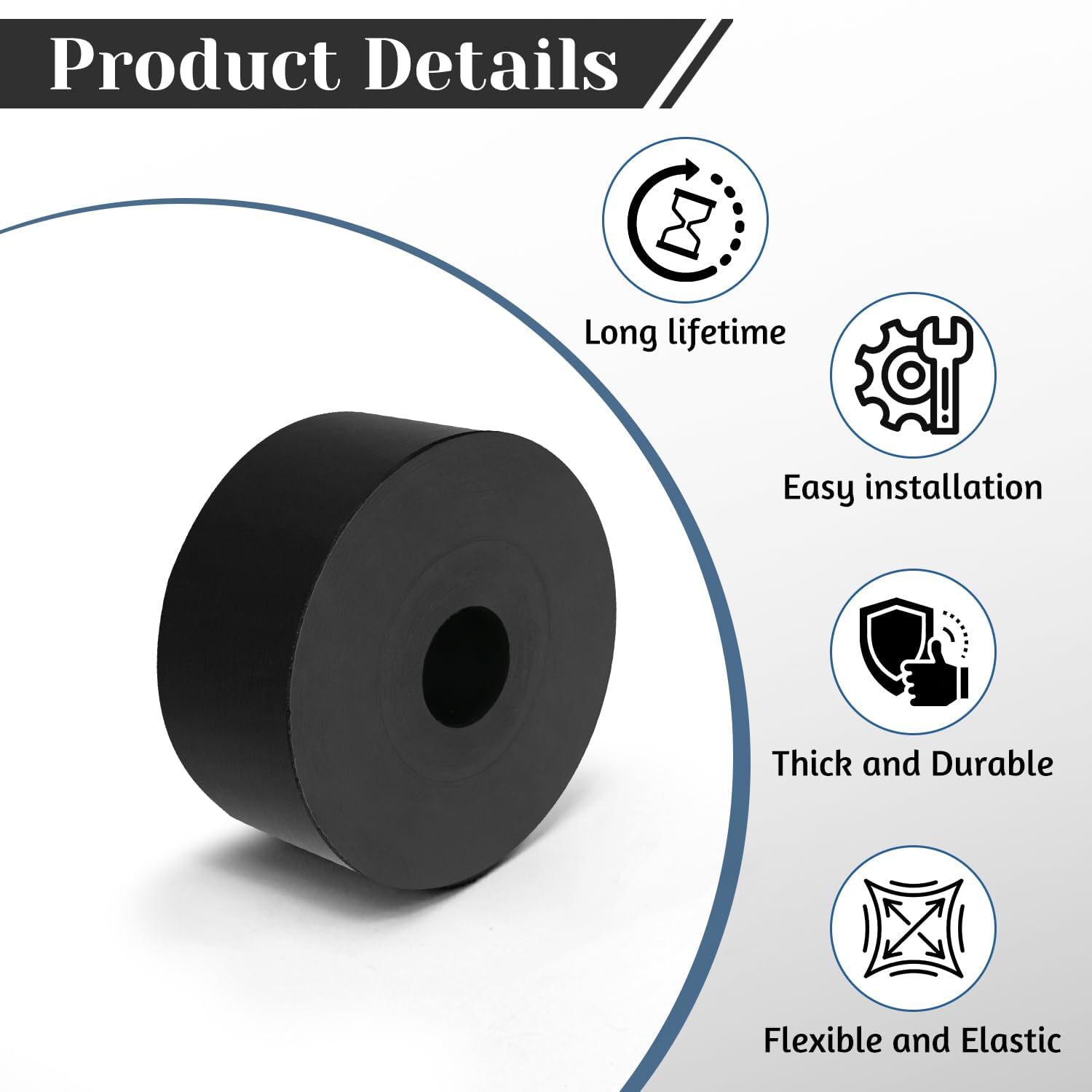4 PCS Multi Purpose Rubber Spacer, 1-3/4" OD x 1/2" ID x 3/4" Thickness Rubber Washers for Screws, Anti Vibration Pads for Bolts, Car, Boat, Home (45 * 12 * 20mm)