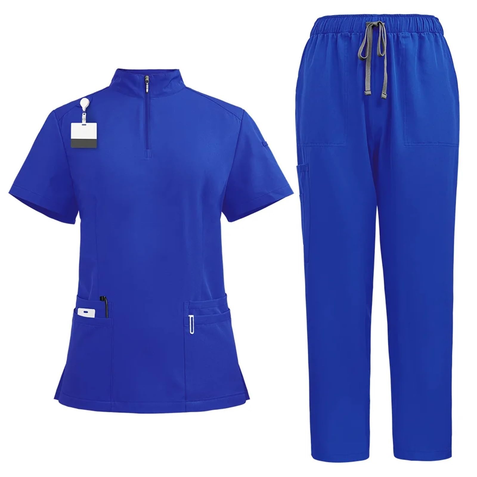 Uniformes Sanitarios Mujer Traje de Hombre y Mujer con Cuello levantado Cremallera, Ropa Lavado, Uniforme Enfermera, Mono, médico, salón Belleza, SPA | Royal Blue,S(55-65kg)