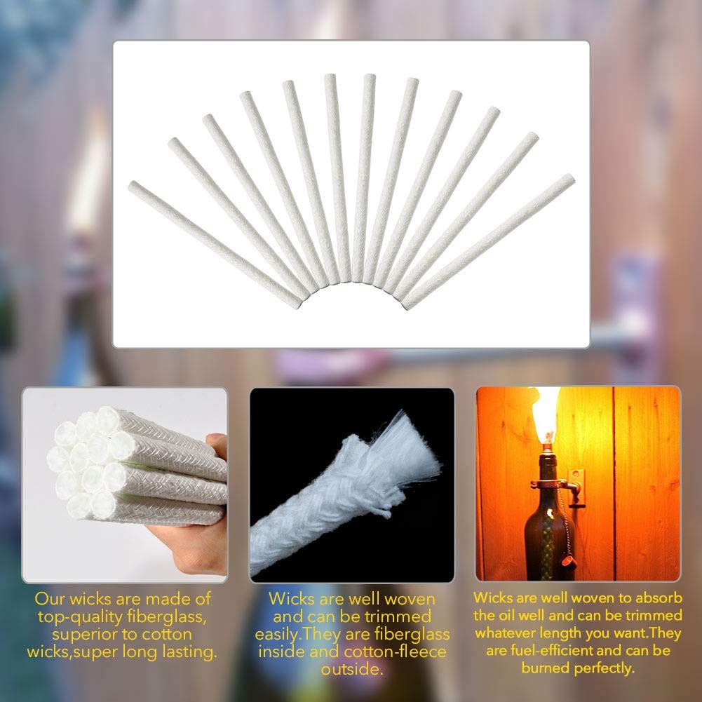 Fiberglas Tiki Docht, 12 Stück 25 cm Glasfaserdocht Fiberglas Tiki Torche Docht für Weinflasche Tiki Fackeln Patio Beleuchtung Garten Licht