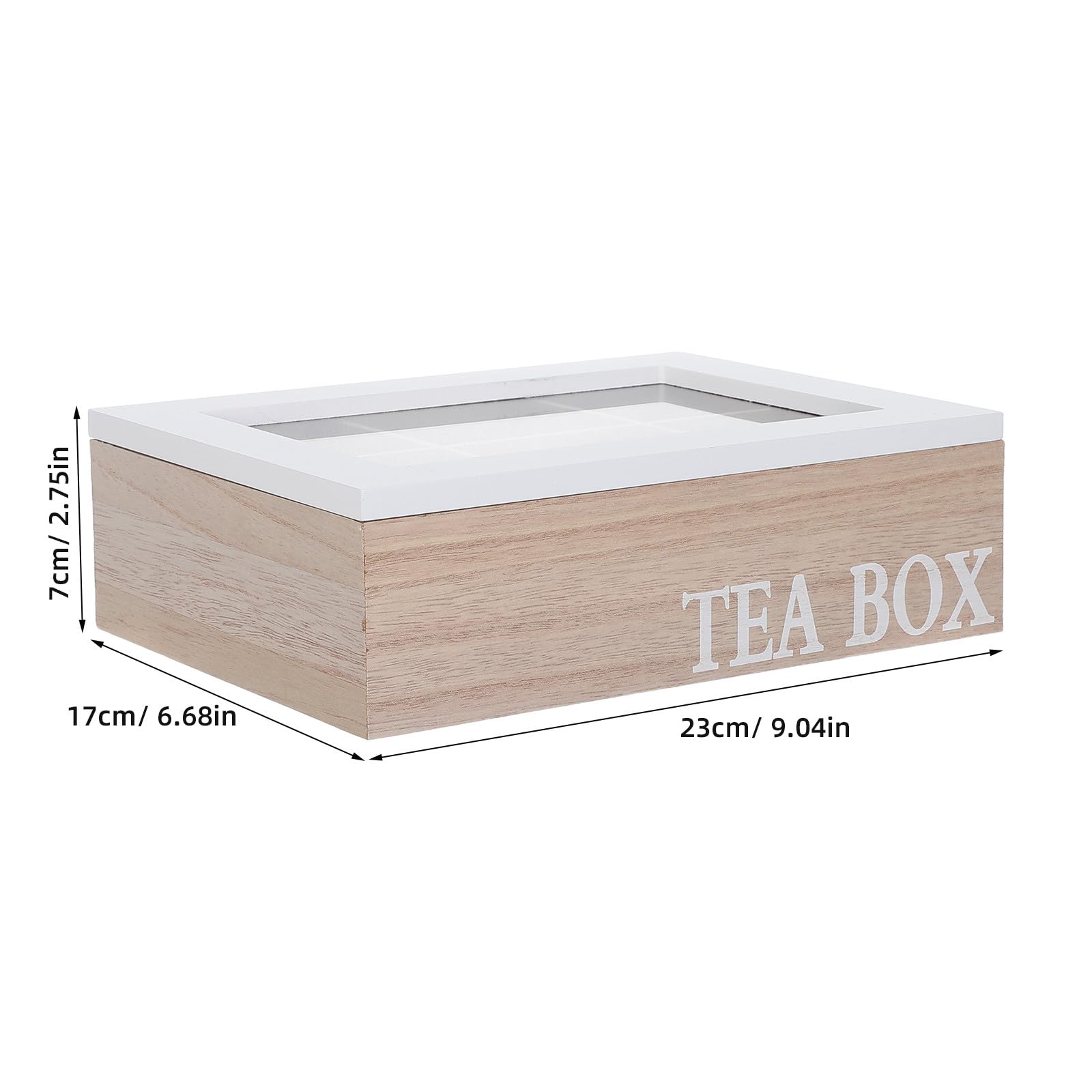 Operitacx Boîte de rangement pour sachets de thé - Boîte à thé en bois à 6 compartiments avec couvercle en verre à charnière - de rangement pour sachets de café à poser sur la table