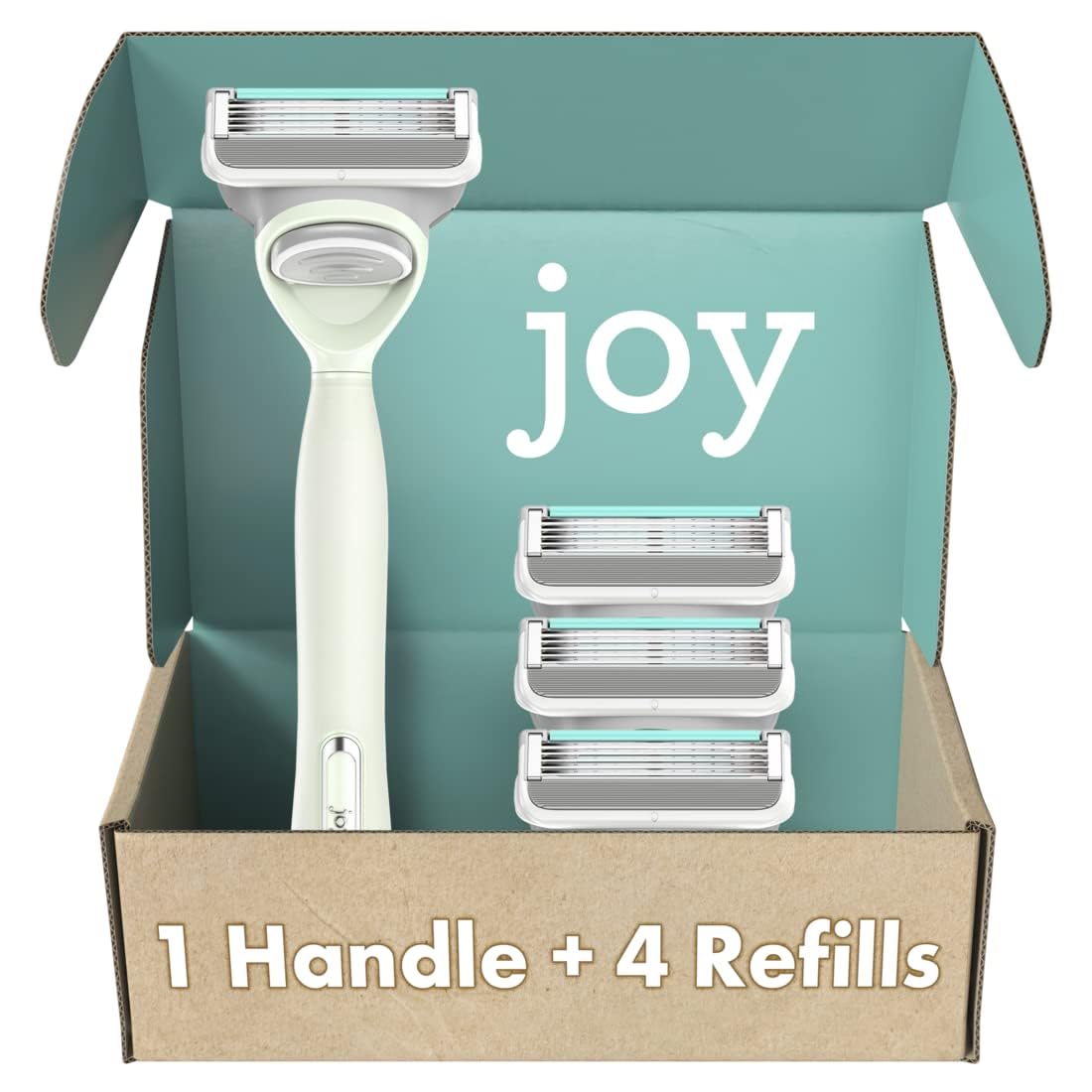 joy Razors for Women, 1 Handle, 4 Razor Blade Refills, Teal