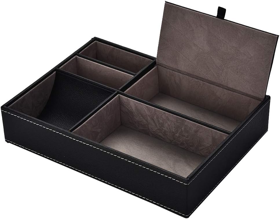 Desk Organizer Office Supplies Caddy, PU Leather Multi-function Storage Box for Storing Cell Phone, Remote Control, Watch, Business Cards, Stationery, Cards, Pens, Pencils