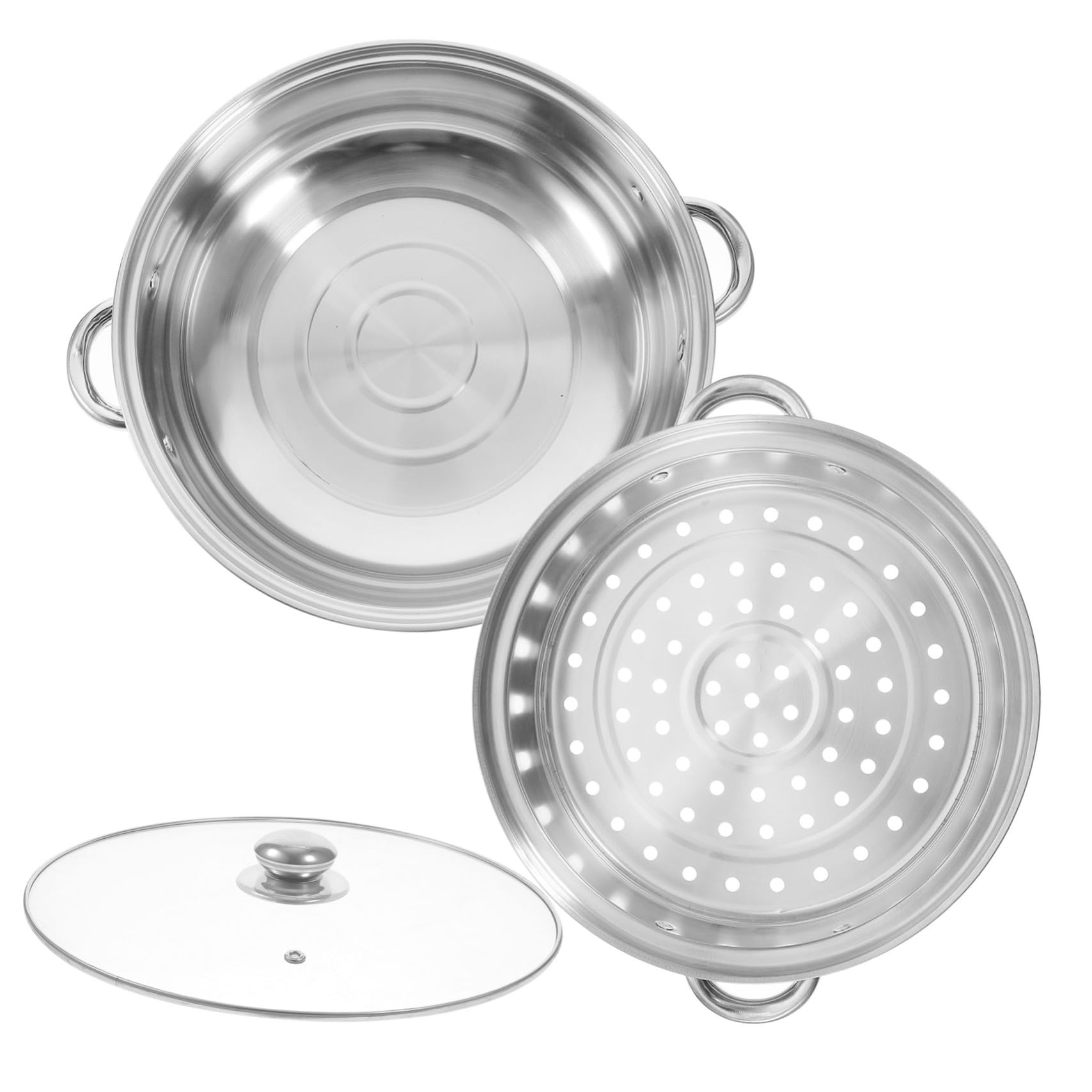 Ipetboom Olla de Vapor Doble Asa Vaporera de Acero Inoxidable Canasta Vaporera para Cocinar al Vapor Herramienta de Cocina Hogar de Alimentos de Calidad