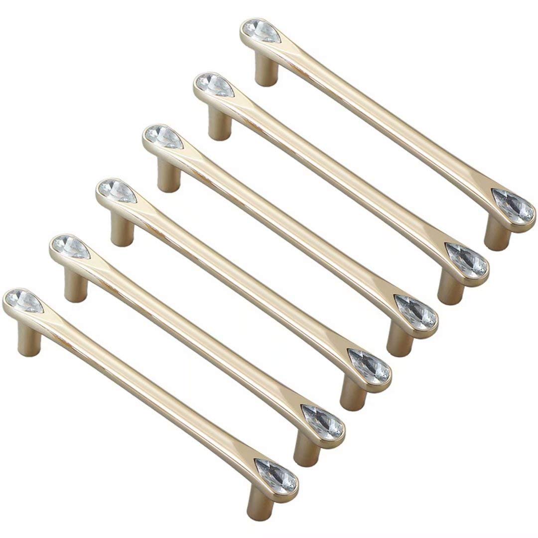 Set Mit 6 Türknöpfen für Küche Und Schrank Türgriffe Im Europäischen Stil Aus Zinklegierung Mit Kristallglasknauf für Schlafzimmertüren Und Schubladen (Lochabstand 128 mm)