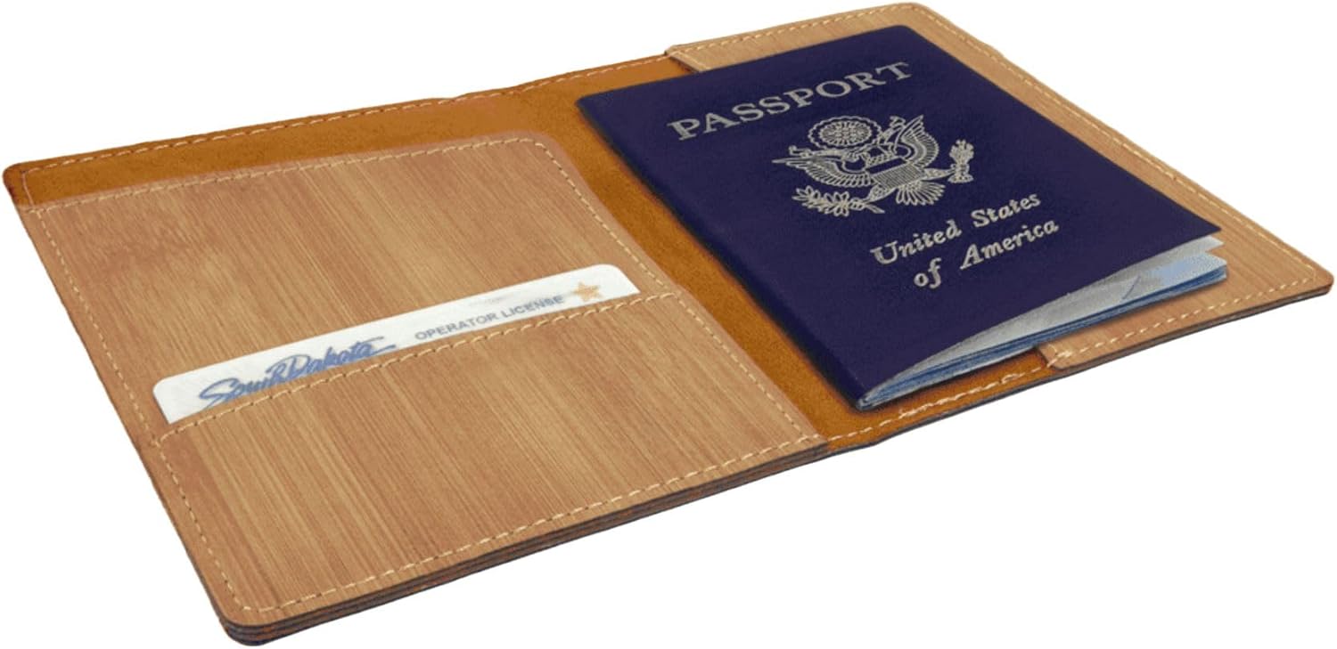 Personalized Passport Holder with Custom Initials Engraved Leatherette Passport Cover, Travel Accessories for Men Women (Rustic, 2 pack)