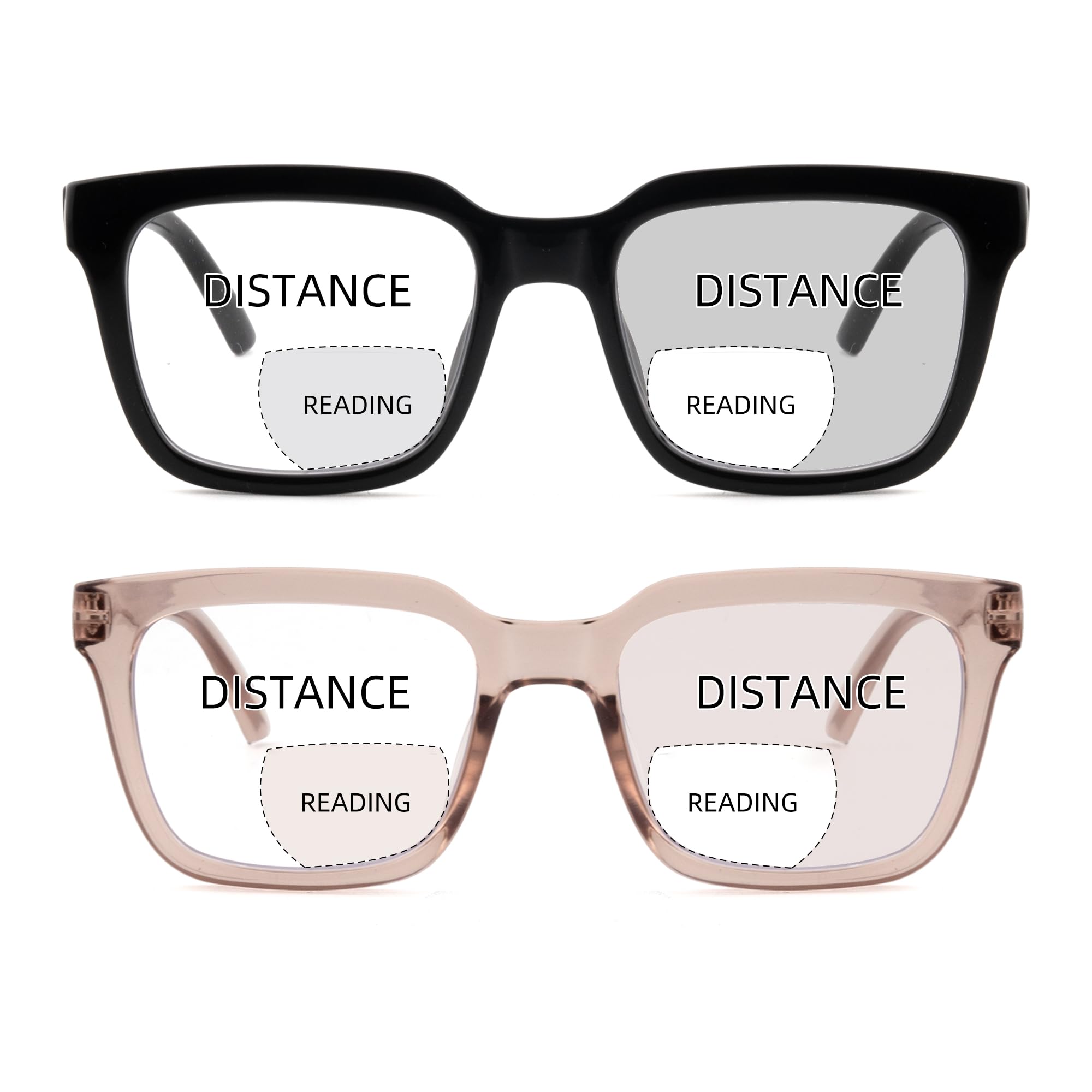Photo 1 of zooxsky 2 Pack Bifocal Reading Glasses for Women Men Oversized Clear Top Bi-focal Readers Progressive Dual-focus Glasses(Black+Pink,+1.75)