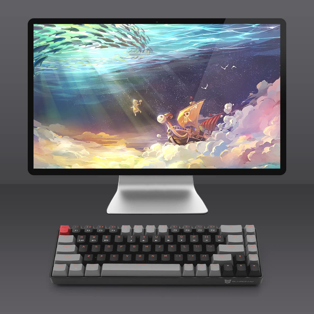 Qisan Tastiera meccanica wireless Gaming Keyboard Brown Switch Mini Design (60%) 68 tasti layout US grigio e nero
