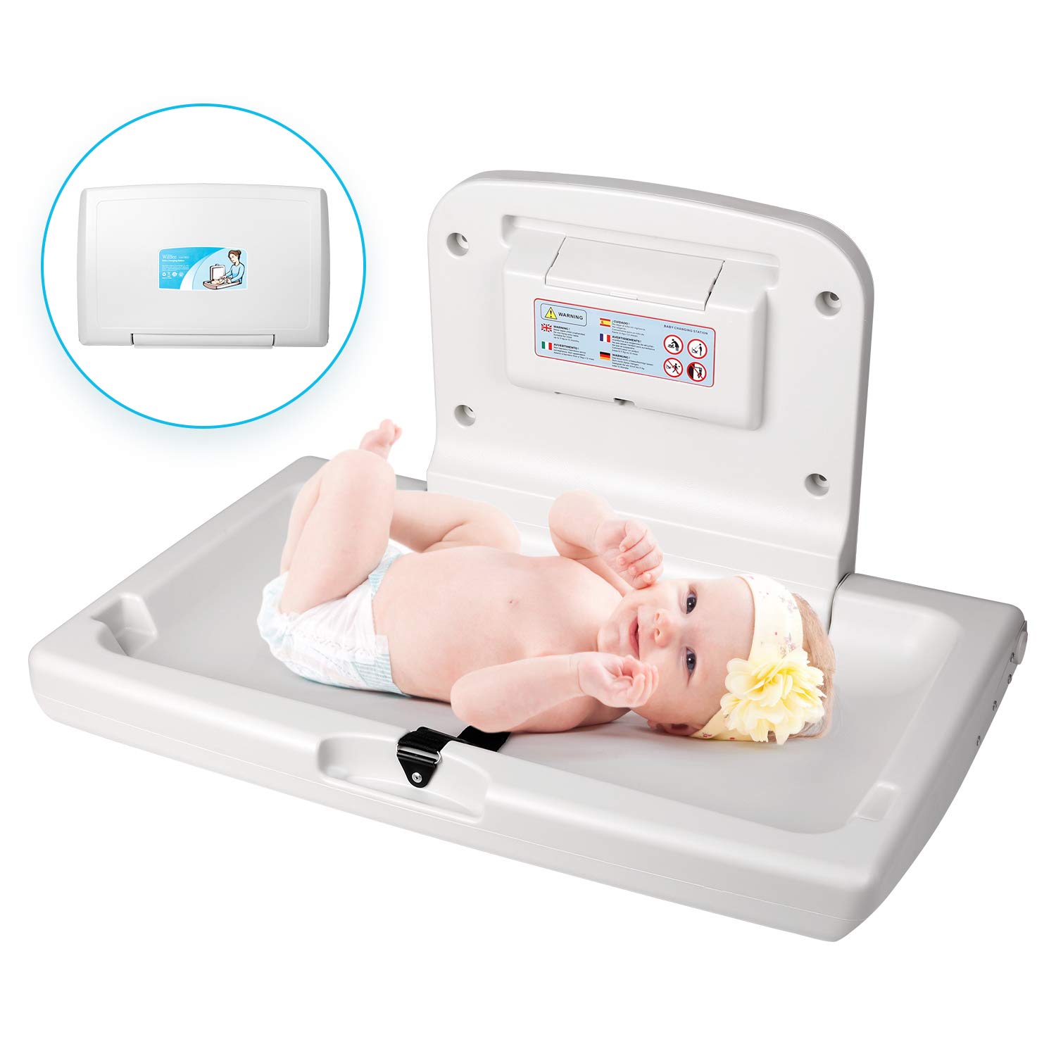 Uр Tо 40% оƒƒ Wall-Mounted Baby Changing Station, Horizontal Fold-Down Diaper Change Table with Safety Straps Paper Liner Dispenser for 16” Stud Wall Commercial Bathrooms and Home