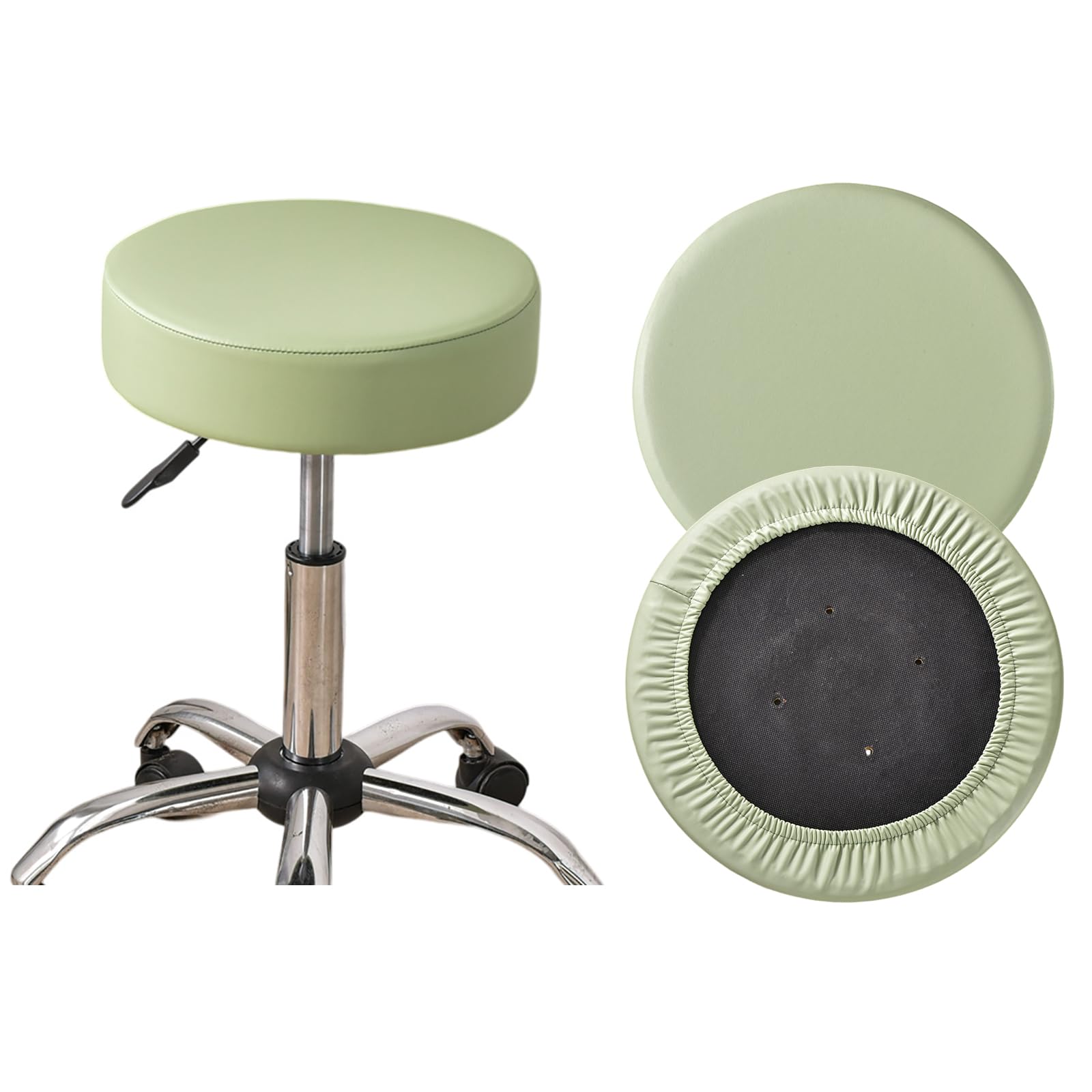 HAOYONG Bar Stool Cover Waterproof Round Seat Cushion Cover Stretch Barstool Slipcovers Set of 2 PU Leather Bar Chair Covers with Non Slip Bottom for Bar, Kitchen, Dining Room - Light Green