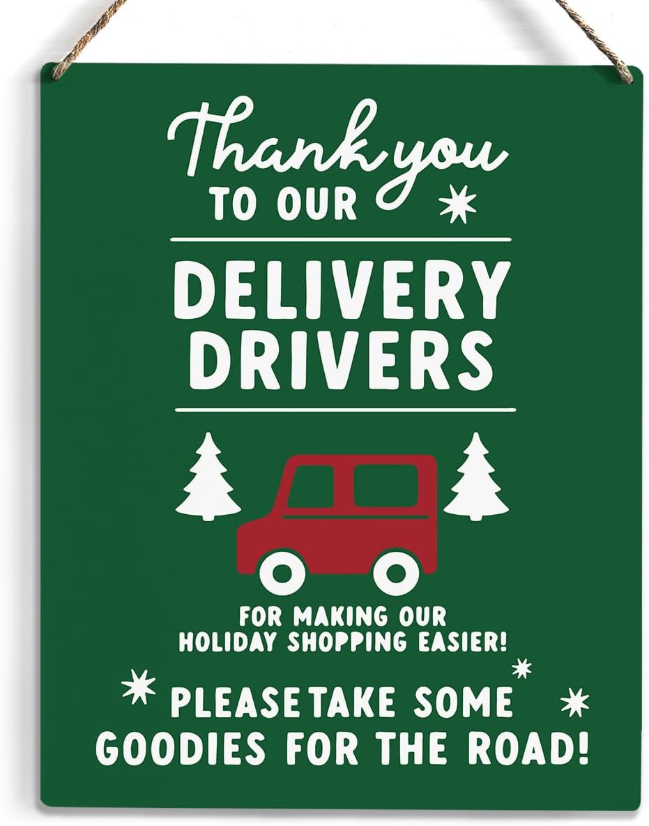 Rustic Delivery Driver Sign, Thank You Gifts Delivery Driver Snack Sign Wood Wall Hanging Sign, Front Door Outdoor Home Farmhouse Bedroom Dining Room Sign, Appreciation Sign,Wooden Tag Wall Green