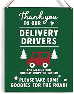 Rustic Delivery Driver Sign, Thank You Gifts Delivery Driver Snack Sign Wood Wall Hanging Sign, Front Door Outdoor Home Farmhouse Bedroom Dining Room Sign, Appreciation Sign,Wooden Tag Wall Green