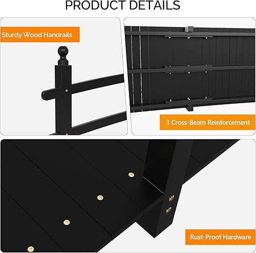 Vista 4 de VINGLI Puente de jardín, arco de madera clásico con pasarelas de seguridad (negro, 7.5 pies)