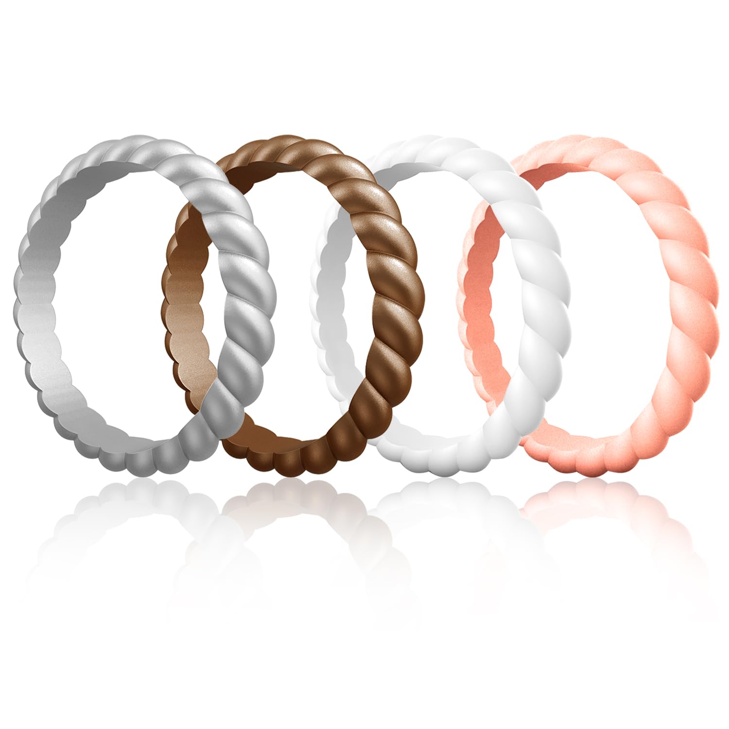 Egnaro Women's Braided Silicone Wedding Ring, Stylish Stackable Rubber Band