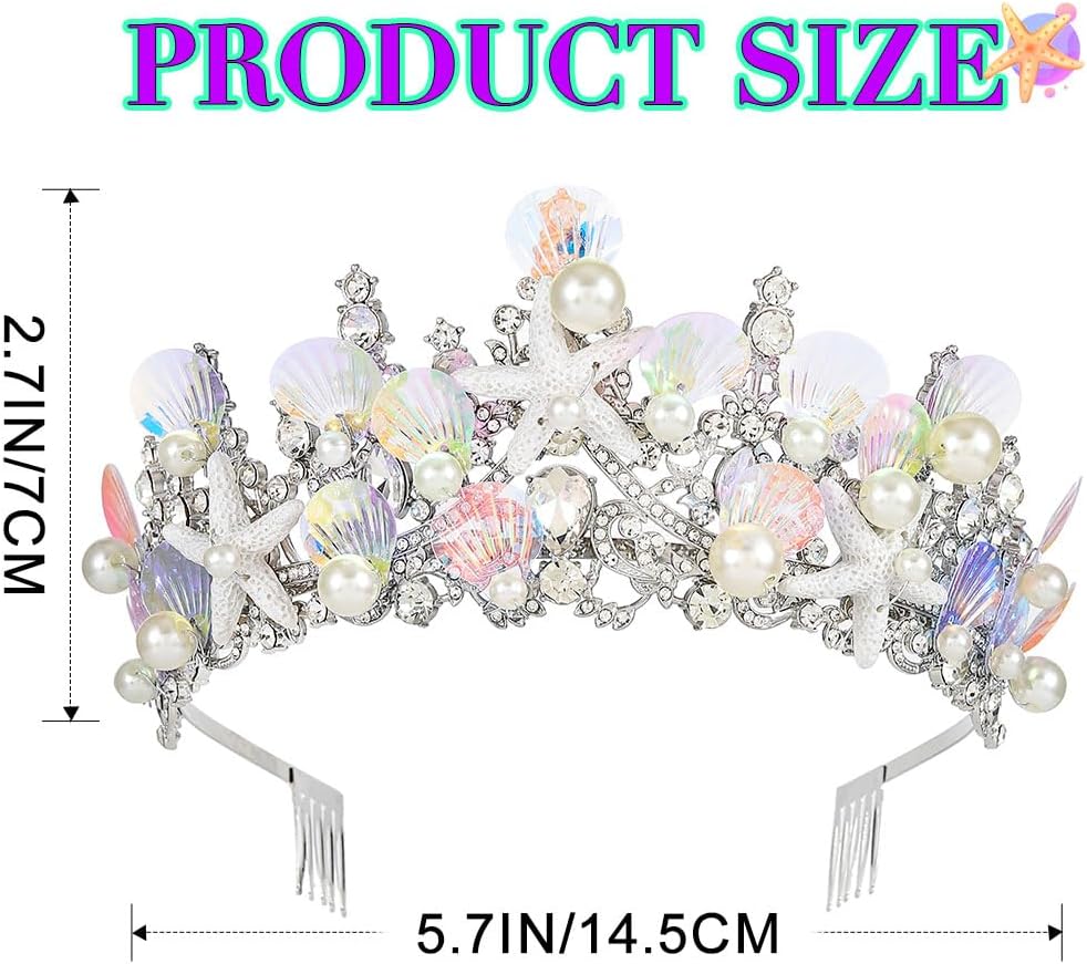 JEAIRTS Mermaid Crown Silver Shell Tiara Sparkly Ocean Princess Hair Accessories for Women - Image 3