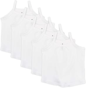 HonestBaby Girls 5-Pack Cami Tops Sleeveless T-Shirts 100% Organic Cotton for Infant and Toddler Baby Girls
