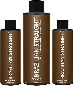 BRAZILIAN STRAIGHT Hair Straightening Cream & Keratin Treatment Kit. Organic Natural Results Straighten Smooth repairs All Hair Types & Colors Keratina Brasilera Tratamiento (Salon Grade)