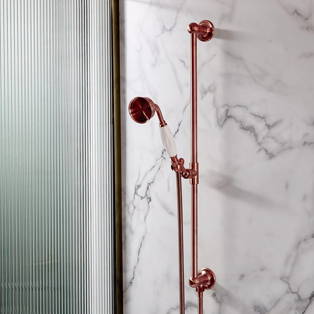 Milano Brushed Copper Elizabeth Riser Rail Telephone Style Hand Shower Integrated Elbow - Copper